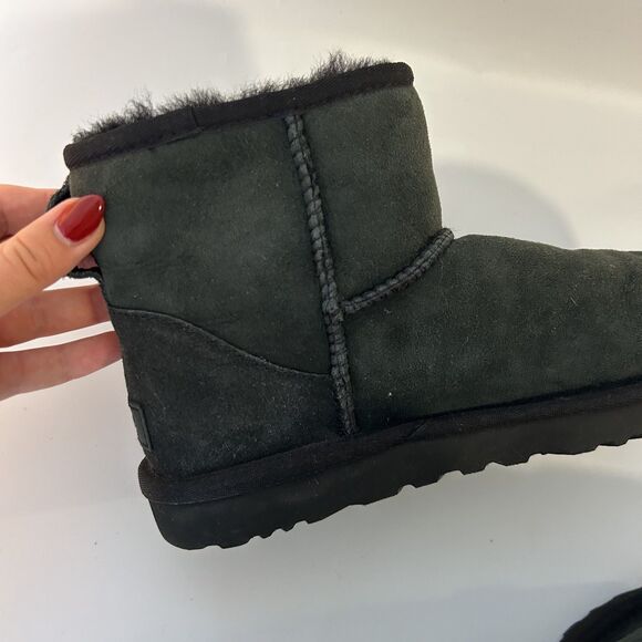 UGG Womens Classic Mini II Winter Boots Shearling Fur Booties Size 8 Black - Picture 9 of 14